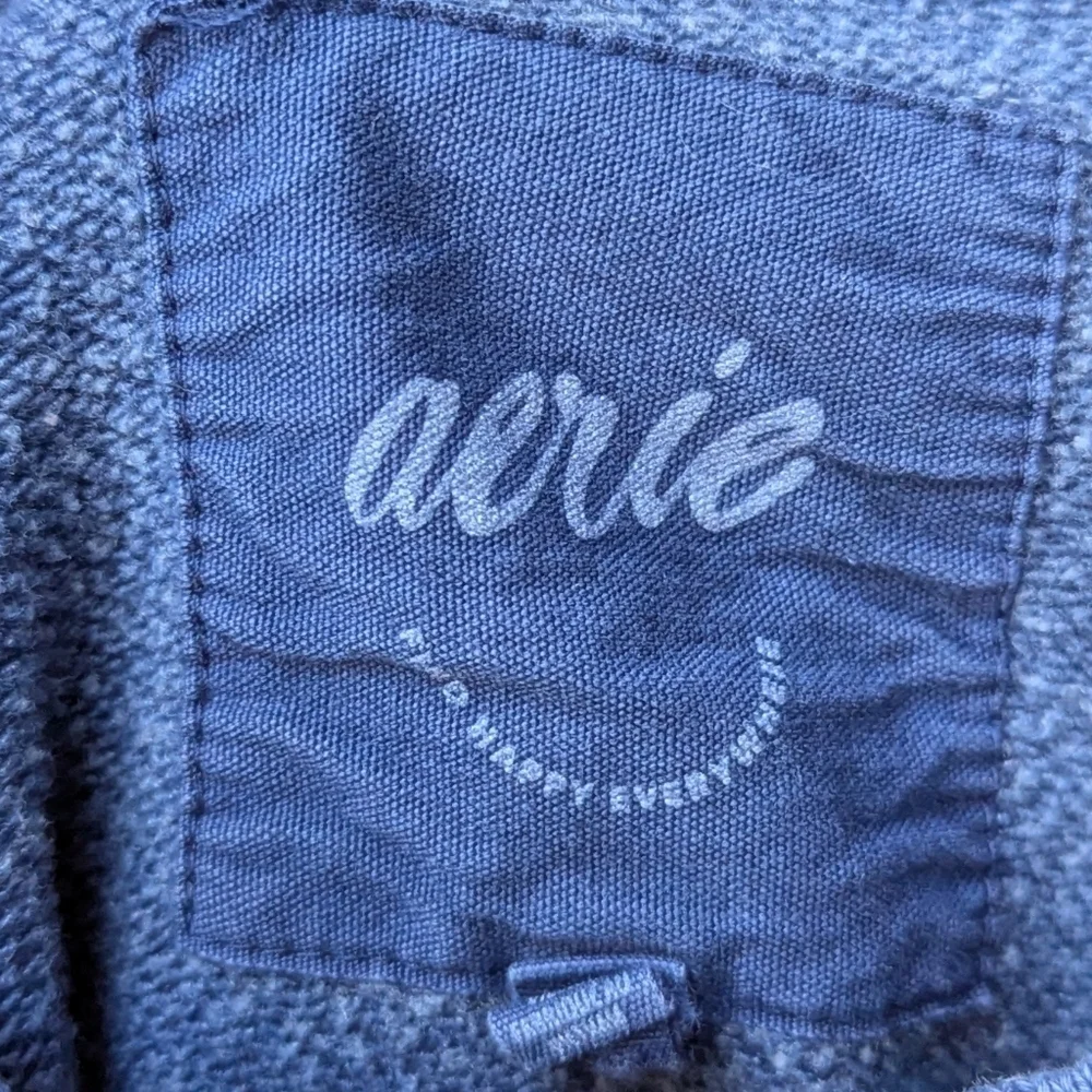 Aerie Checked Out Oversized Crew Neck Sweatshirt Ribbed Boxy Fit Medium Blue